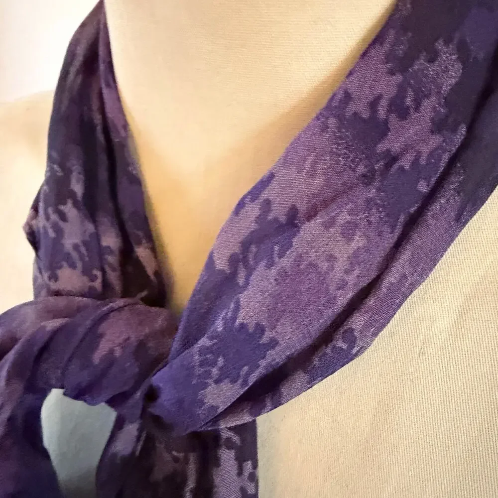 Purple Silk Neck Scarf Abstract Print Witchy Whimsygoth Fairy Grunge